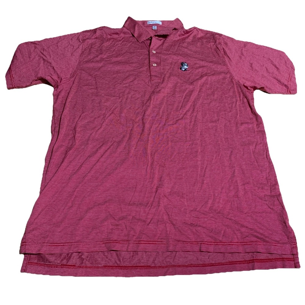 Peter Millar Shirt Mens Size XL  Red Polo Striped  Logo Dogs Made in Korea‎